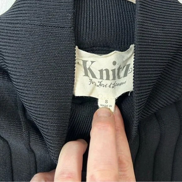 For Love And Lemons X KNITZ Simone Laced Black Sweater 3/4 Sleeve Mini Dress - Picture 4 of 7